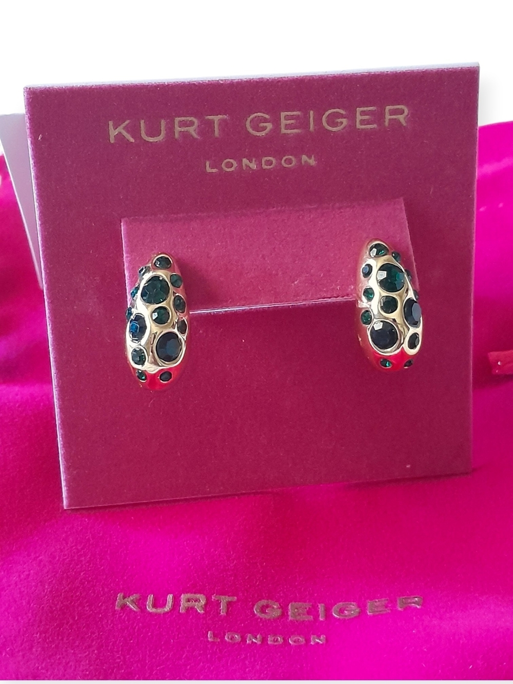 Kurt Geiger Bombay Pave CZ Emerald Green Dome Hoop Earrings - Picture 1 of 7